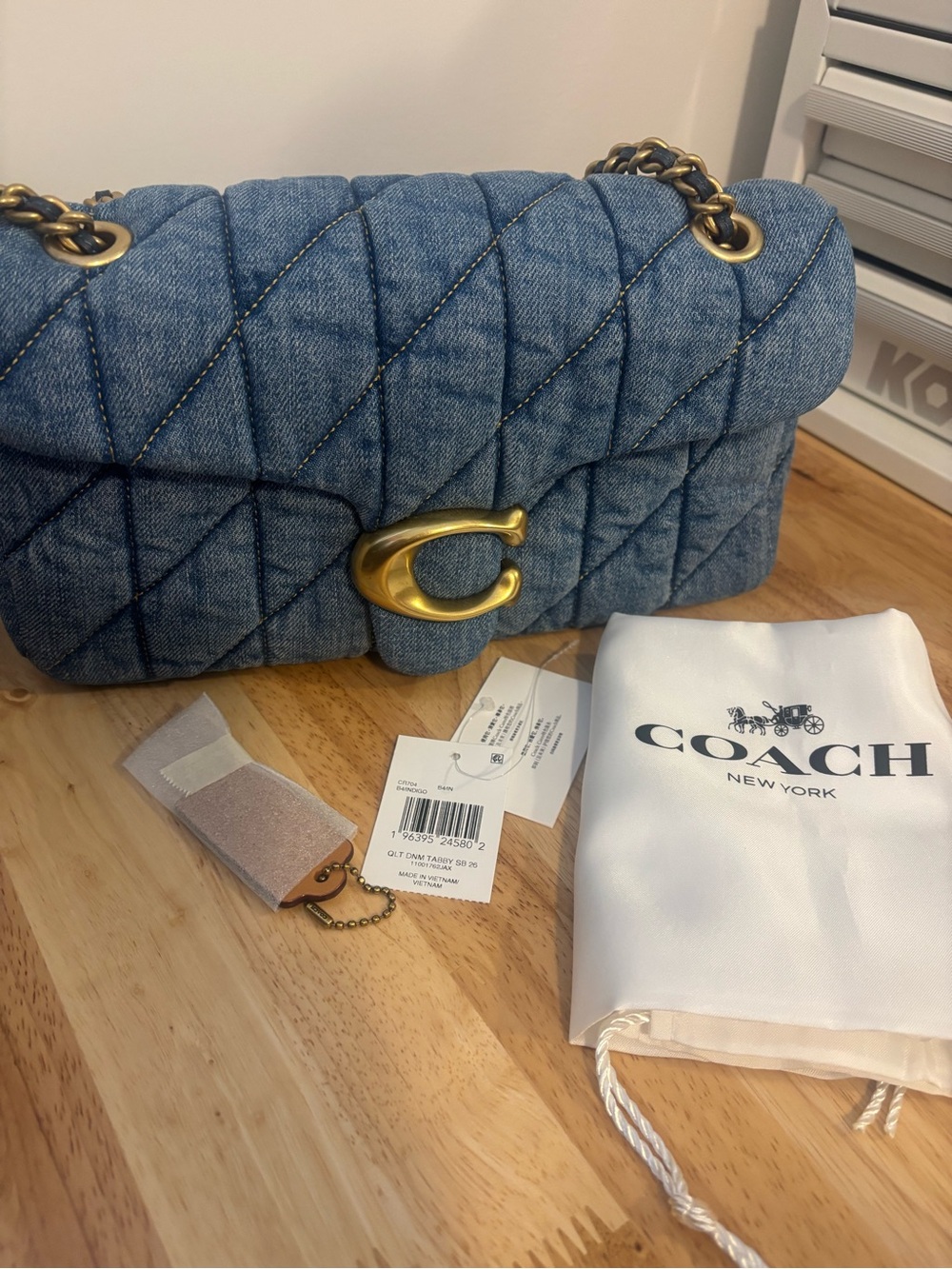 Coach Tabby 26 Quilted Denim Flap Shoulder Bag with Gold C Hardware